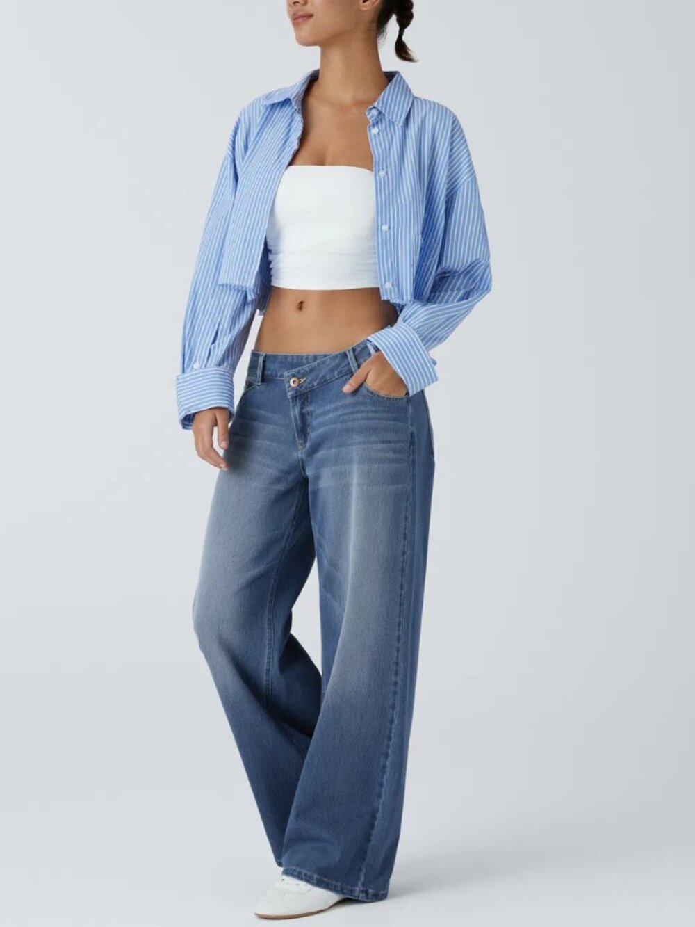 Halara Flex Asymmetric Wide Leg Jeans Blue Spruce XL
